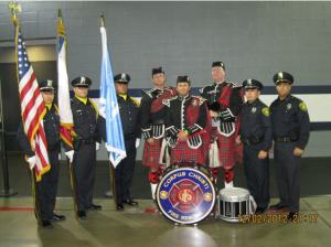 (Left to right) Jeremy Guerrero, Michael Garcia, James Morales, CCFD Firefighter II Dan Sheppard, Firefighter Engineer Brian Pike, Firefighter I Rodney Appleby, Luis Rodriguez, and Lt. Israel Soza