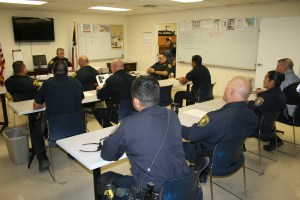 Lieutenant Tim Brown conducts roll call at the Saratoga Sub-station