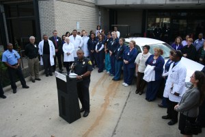 Corpus Christi Chief of Police Floyd Simpson delivers a safety message from Spohn Memorial Hospital