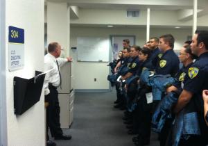 The Criminal Investigations Executive Officer, Captain Holis Bowers, talks to the Cadets on the 3rd floor of the Police Headquarters
