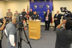 Police Commander Mark Gutierrez delivers information to the media about the Summer Crime Initiative with a multiple partner agencies.