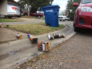 Spent fireworks containers litter the 6100 block of Allencrest New Years morning in 2017. 